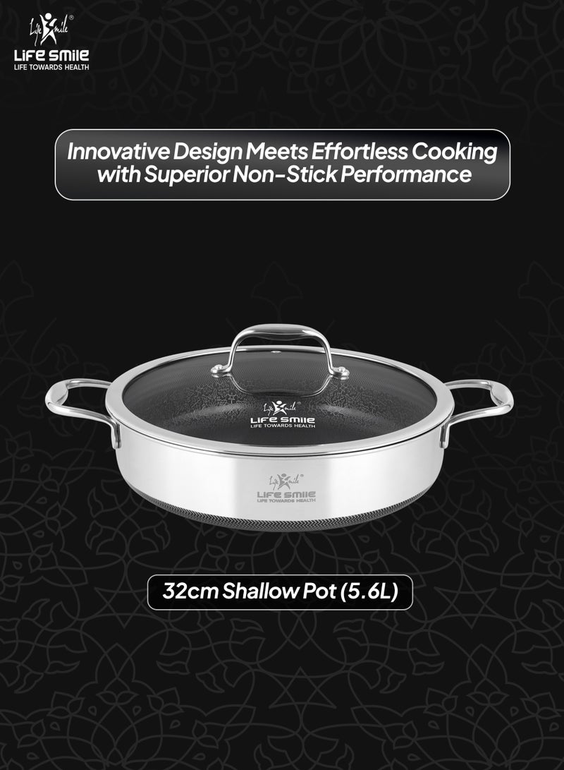 Life Smile 32cm Hybrid Stainless Steel Shallow Pot with Lid | Non-Stick Cookware | Induction Compatible (5.6L) - Image 3